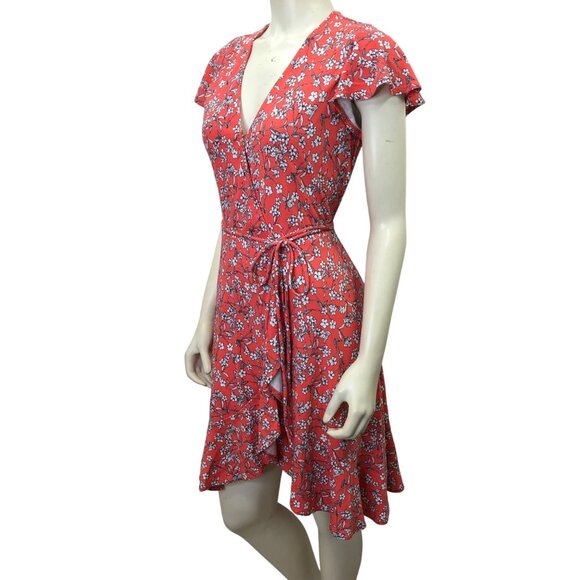 Banana Republic orange Floral Wrap Dress Short Sleeves Size SM - Picture 3 of 7